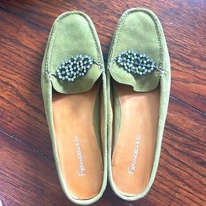 Green suede mules - flats